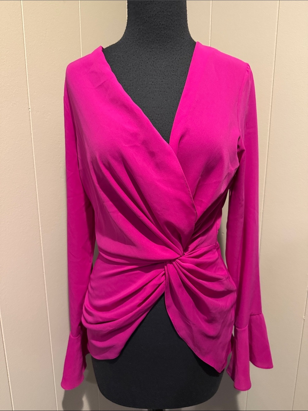 Sandro Ferrone Women’s Small Twist-Front Magenta Long-Sleeve Blouse